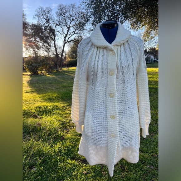 70s White San Angelo vintage collared knit button up jacket - Picture 1 of 3